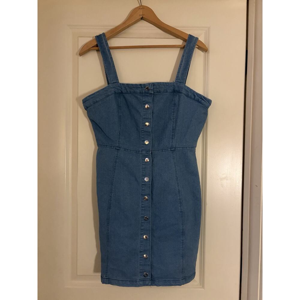 Rue21 Denim Mini Dress Womens Large Button Front Bodycon Stretch Jean Dress Y2K